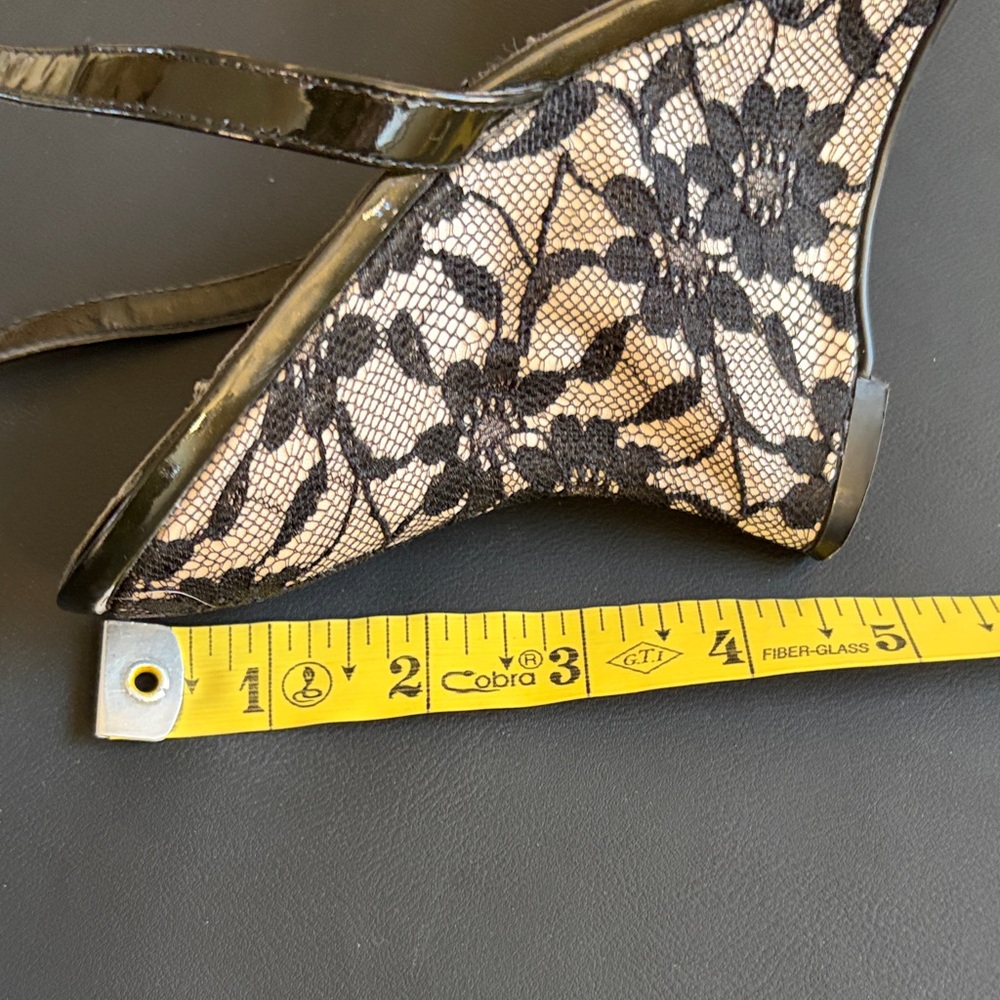 Linea Paolo Black Patent Lace Wedge Sandals Rhinestone Buckle Size 11 - Picture 10 of 11